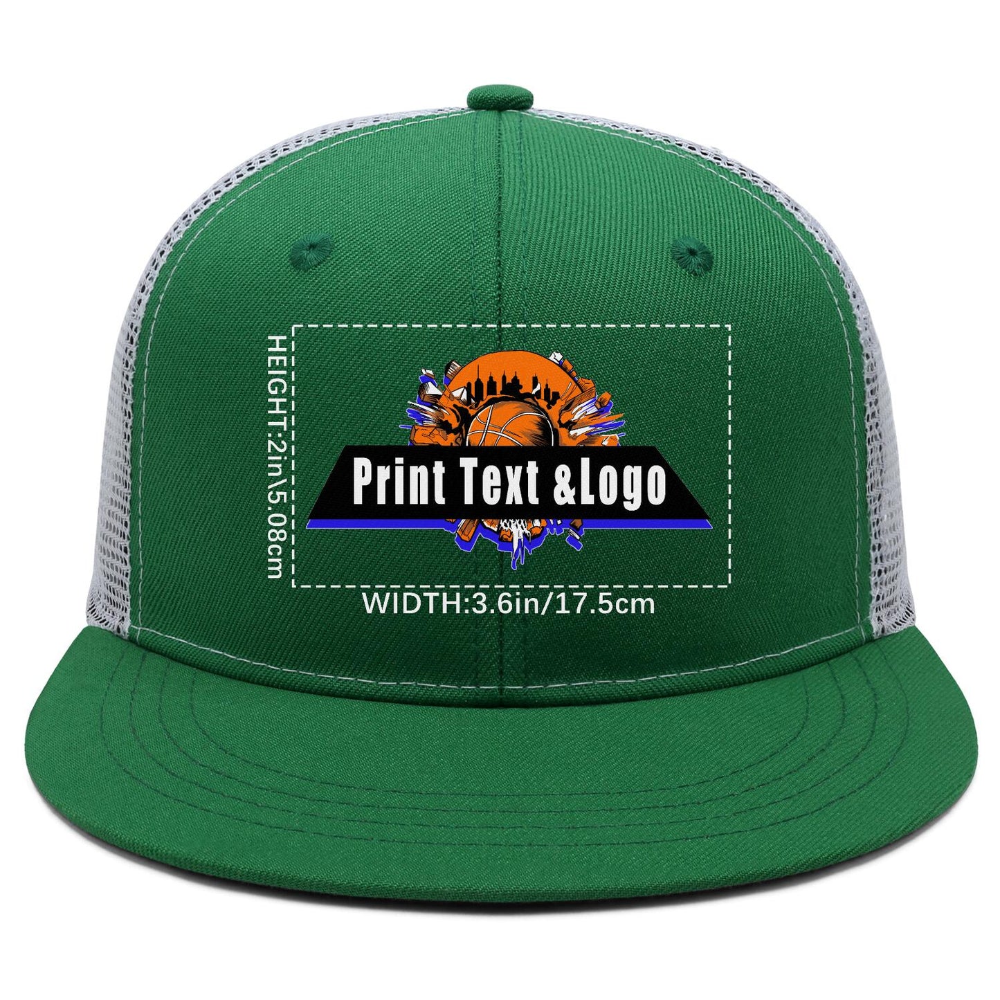 Custom Green Top Contrast Flat Brim Cap Personalize Your Style