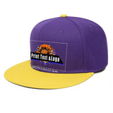 Custom Purple Yellow Sports Snapback Hats Performance Flat Brim Caps for Athletes Training