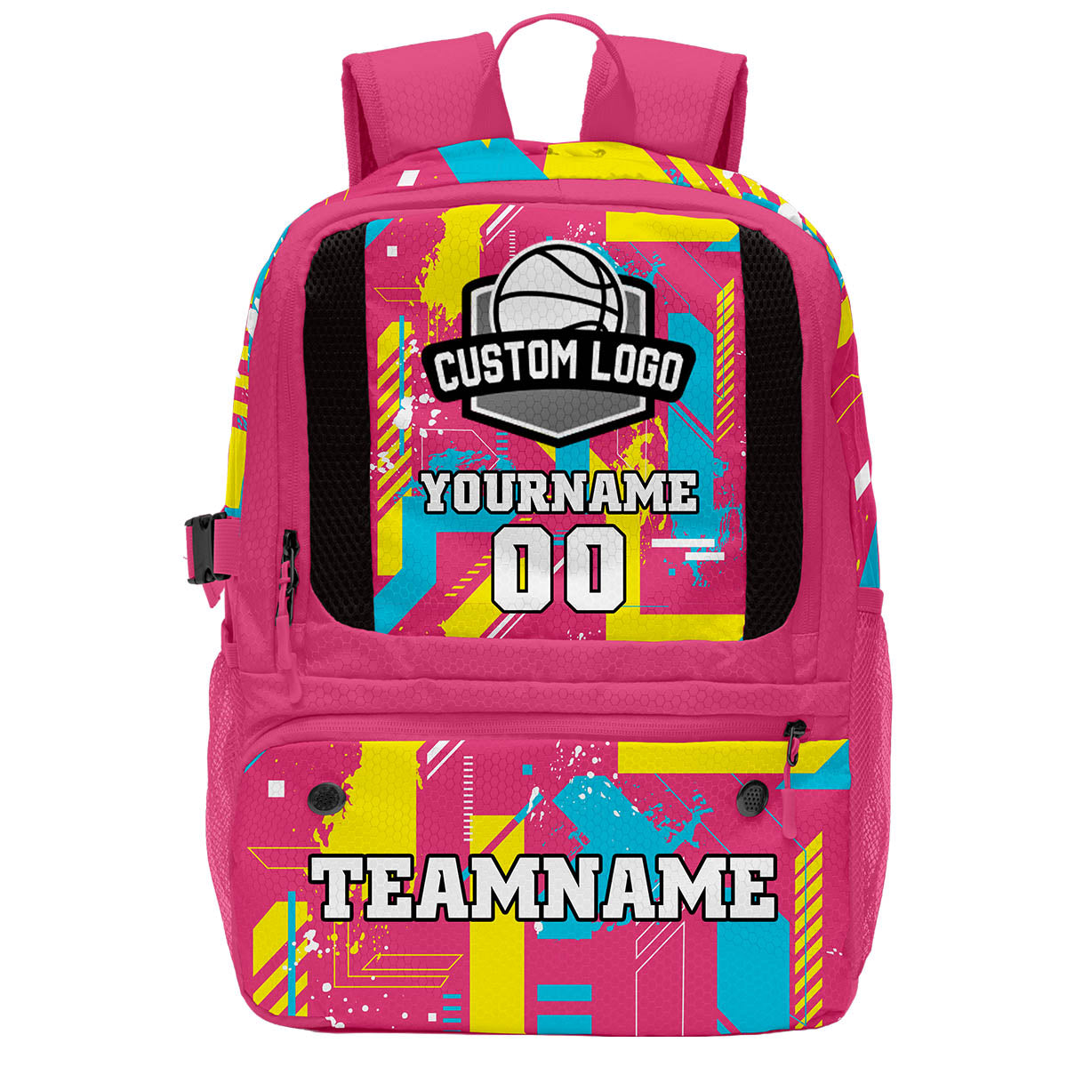Custom Rose Red Blue Yellow Basketball Soccer Backpack Personalized Player Names Numbers Team Logo #BB-0919-0036