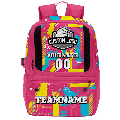 Custom Rose Red Blue Yellow Basketball Soccer Backpack Personalized Player Names Numbers Team Logo #BB-0919-0036