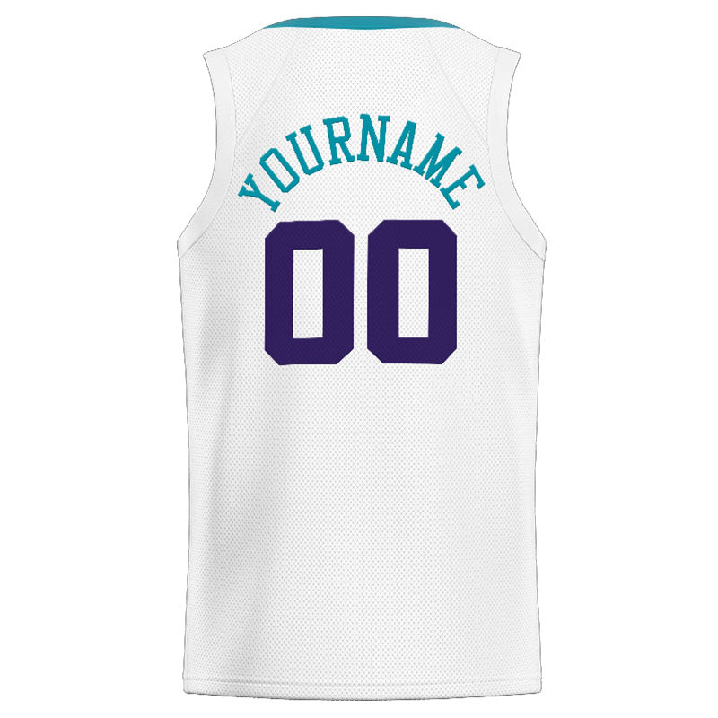 Custom Stitched Basketball Jersey for Men, Women And Kids White-Teal-Purple