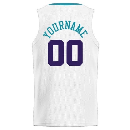 Custom Stitched Basketball Jersey for Men, Women And Kids White-Teal-Purple
