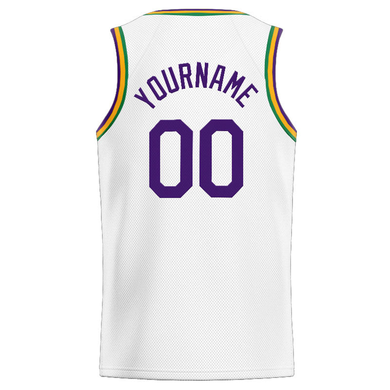 Custom Stitched Basketball Jersey for Men, Women And Kids White-Purple-Kelly Green-Yellow