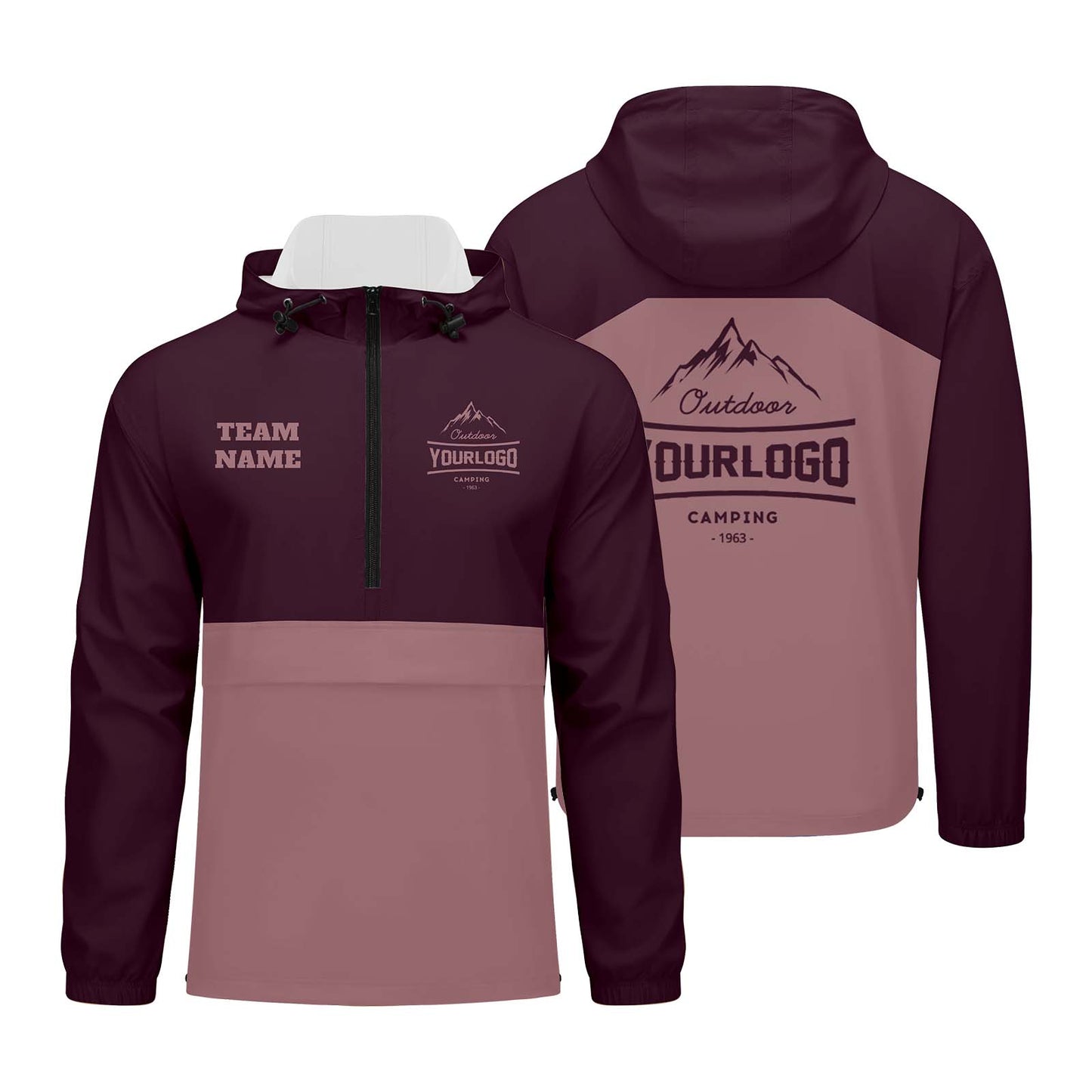 Custom Burgundy Windproof Softshell  Hooded Jacket - Lightweight Full - Zip, Full Print Logos & Texts
