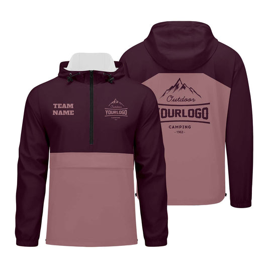 Custom Burgundy Windproof Softshell  Hooded Jacket - Lightweight Full - Zip, Full Print Logos & Texts