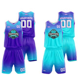 Custom Reversible Basketball Suit for Adults and Kids Purple-Light Blue