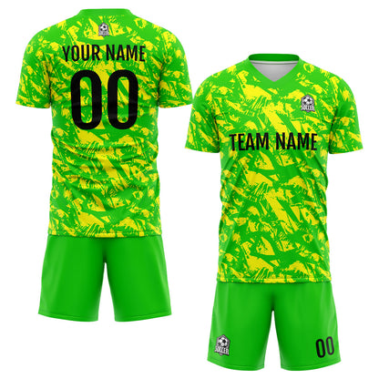 Custom Green Yellow Soccer Uniform Jersey Kids Adults Personalized Set Jersey Shirt