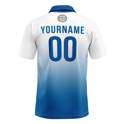 Custom White Blue Football Polo Shirts  Add Your Unique Logo/Name/Number