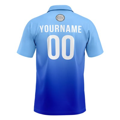 Custom Light Blue Royal Football Gradient Polo Shirts  Add Your Unique Logo/Name/Number