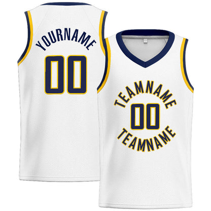 Custom Stitched Basketball Jersey for Men, Women And Kids White-Navy-Yellow
