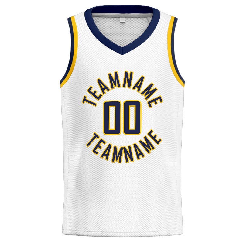 Custom Stitched Basketball Jersey for Men, Women And Kids White-Navy-Yellow