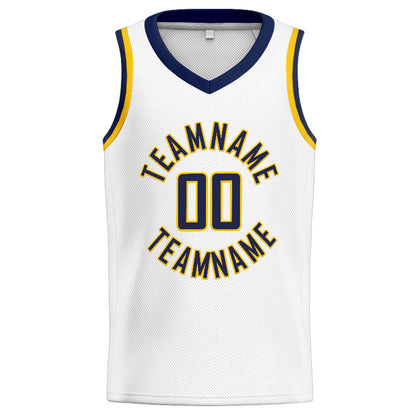 Custom Stitched Basketball Jersey for Men, Women And Kids White-Navy-Yellow