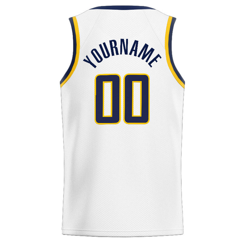 Custom Stitched Basketball Jersey for Men, Women And Kids White-Navy-Yellow