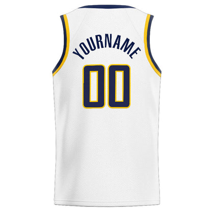 Custom Stitched Basketball Jersey for Men, Women And Kids White-Navy-Yellow