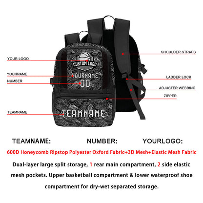 Custom Black White Basketball Soccer Backpack Personalized Player Names Numbers Team Logo #BB-0919-0004