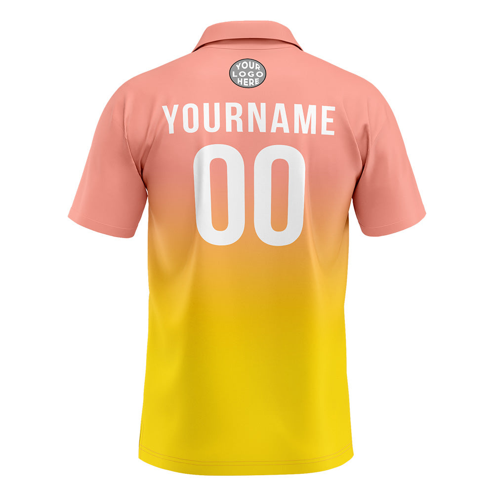 Custom Light Pink Yellow Football Gradient Polo Shirts  Add Your Unique Logo/Name/Number