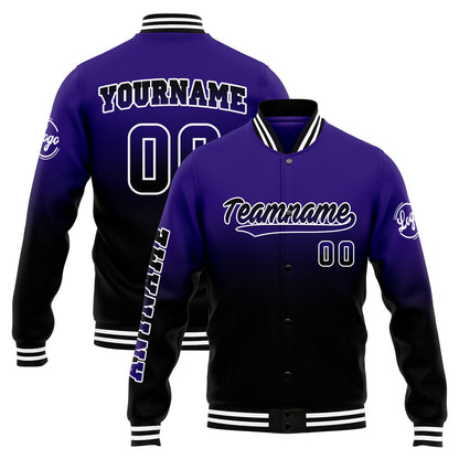 Custom Gradient Varsity Jacket Letterman jacket for Men, Women and Youth Purple Black