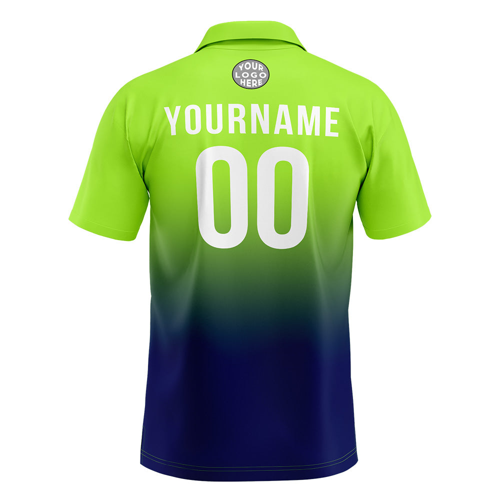 Custom Neon Green Navy Football Gradient Polo Shirts  Add Your Unique Logo/Name/Number