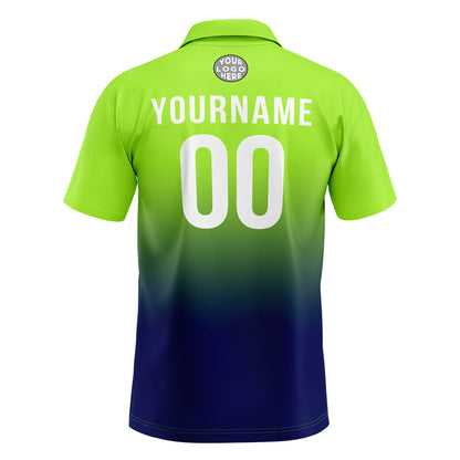 Custom Neon Green Navy Football Gradient Polo Shirts  Add Your Unique Logo/Name/Number