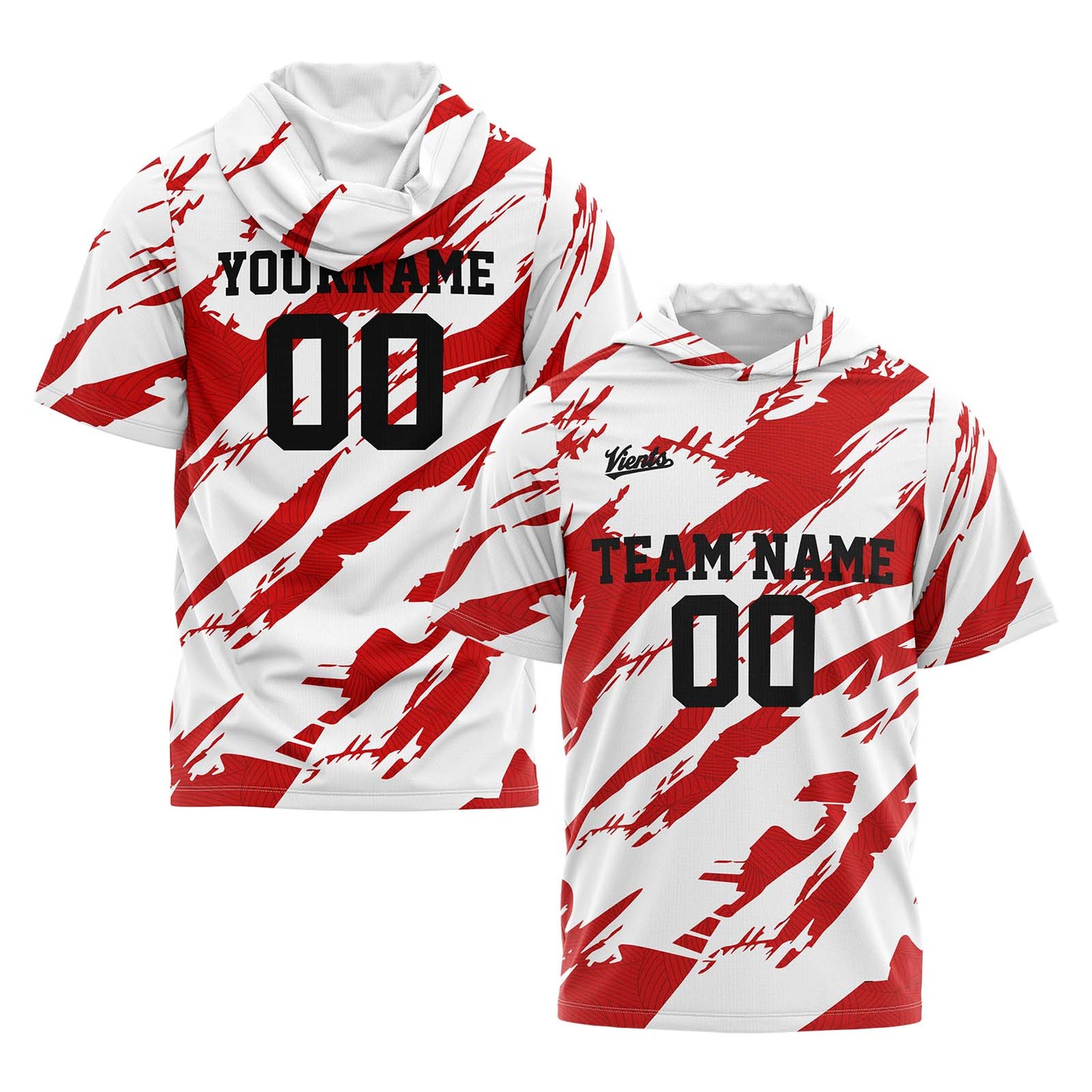 Custom White Red Short Sleeve Hoodies for Men Women Shirts with Hoods Printed Name Logo