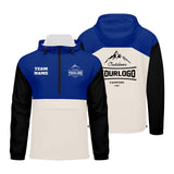 Custom Blue Cream Black Windproof Softshell  Hooded Jacket - Lightweight Full - Zip, Full Print Logos & Texts