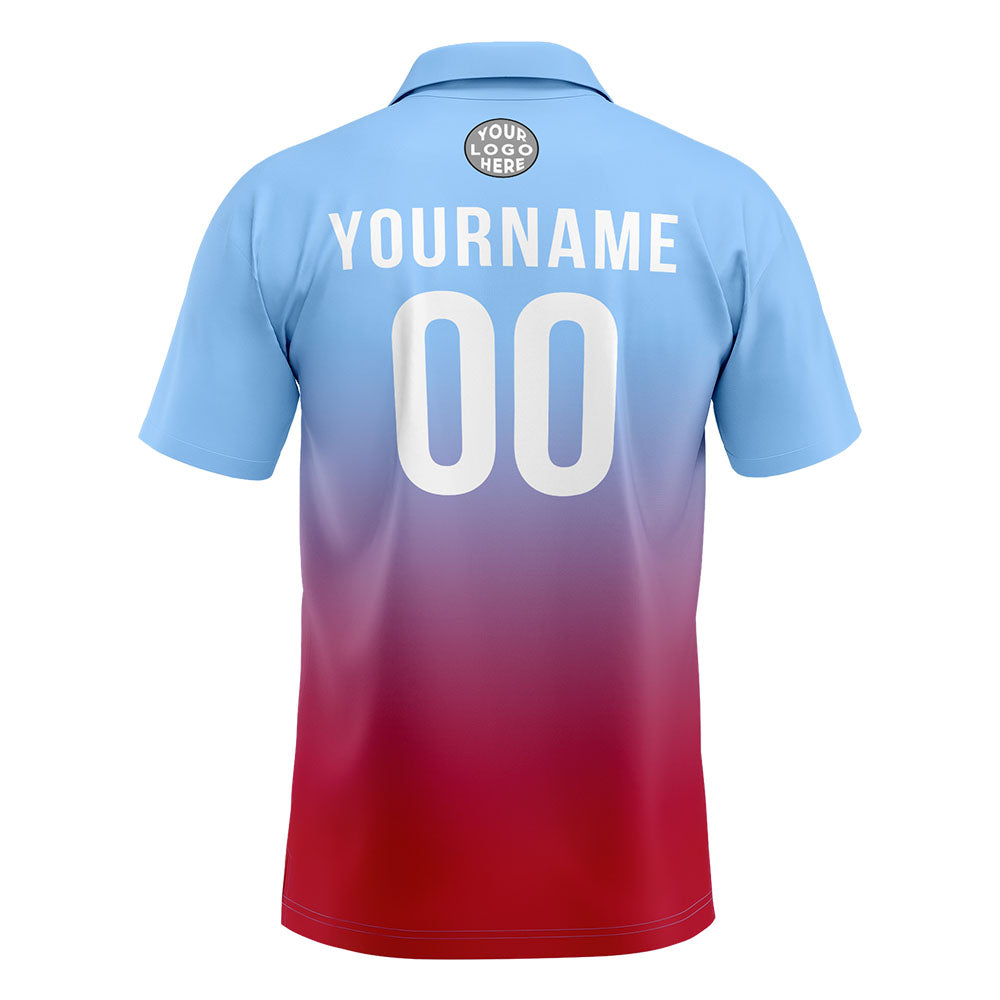 Custom Light Blue Red Football Gradient Polo Shirts  Add Your Unique Logo/Name/Number