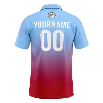 Custom Light Blue Red Football Gradient Polo Shirts  Add Your Unique Logo/Name/Number