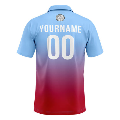 Custom Light Blue Red Football Gradient Polo Shirts  Add Your Unique Logo/Name/Number