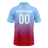Custom Light Blue Red Football Gradient Polo Shirts  Add Your Unique Logo/Name/Number