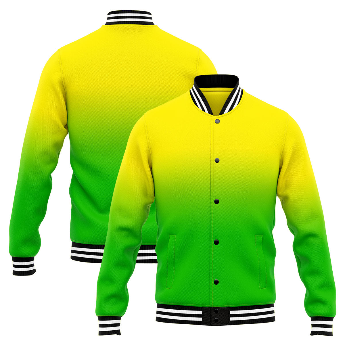 Custom Gradient Varsity Jacket Letterman jacket for Men, Women and Youth Yellow Green