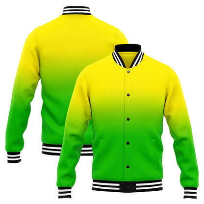 Custom Gradient Varsity Jacket Letterman jacket for Men, Women and Youth Yellow Green