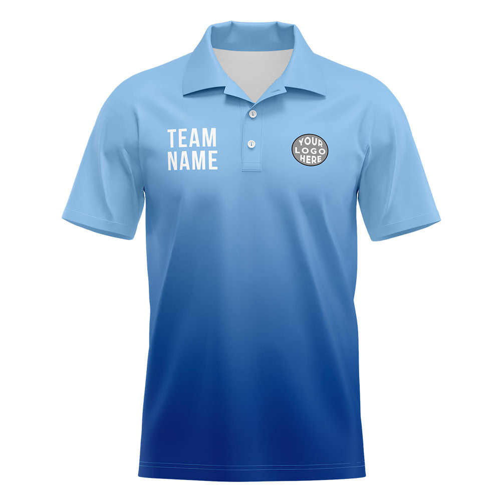 Custom Light Blue Football Gradient Polo Shirts  Add Your Unique Logo/Name/Number