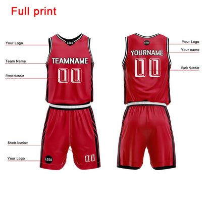 Custom Red Basketball Jersey Uniform Suit Printed Your Logo Name Number