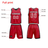 Custom Red Basketball Jersey Uniform Suit Printed Your Logo Name Number