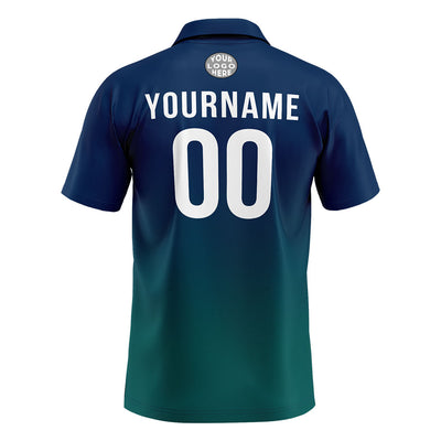 Custom Navy Green Football Gradient Polo Shirts  Add Your Unique Logo/Name/Number