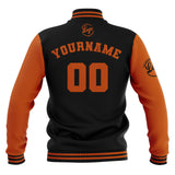 Custom Black Dark Orange Waterproof Varsity Jackets Personalized Stitched Name Number Logo to Letterman Jackets