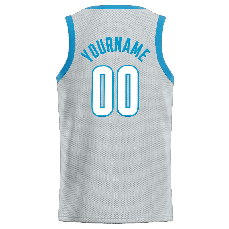 Custom Stitched Basketball Jersey for Men, Women And Kids Gray-Lightblue