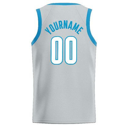 Custom Stitched Basketball Jersey for Men, Women And Kids Gray-Lightblue
