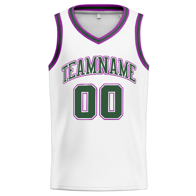 Custom Stitched Basketball Jersey for Men, Women And Kids White-Green-Purple