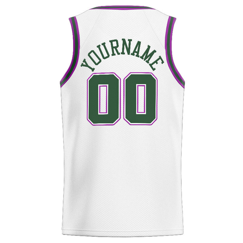 Custom Stitched Basketball Jersey for Men, Women And Kids White-Green-Purple