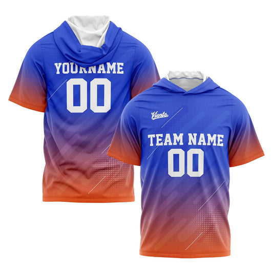 Custom Blue Orange Short Sleeve Hoodies for Men Women Shirts with Hoods Printed Name Logo