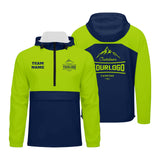 Custom Neon Green Navy Windproof Softshell  Hooded Jacket - Lightweight Full - Zip, Full Print Logos & Texts