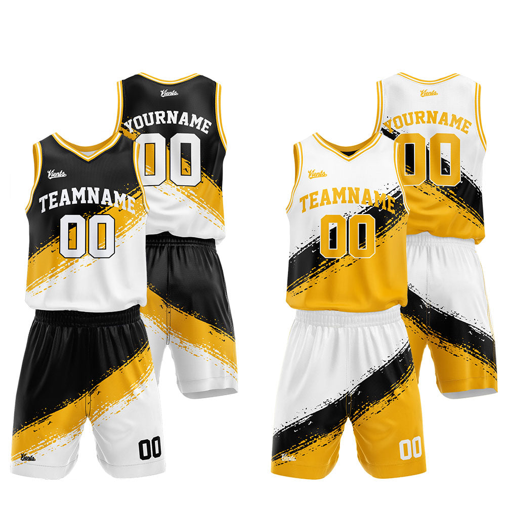 Custom Reversible Basketball Suit for Adults and Kids Black-Yellow-White