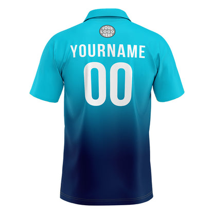 Custom Light Blue Navy Football Gradient Polo Shirts  Add Your Unique Logo/Name/Number