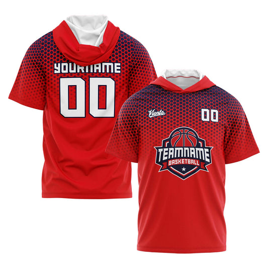 Custom Red Navy Short Sleeve Hoodies for Men Women Shirts with Hoods Printed Name Logo