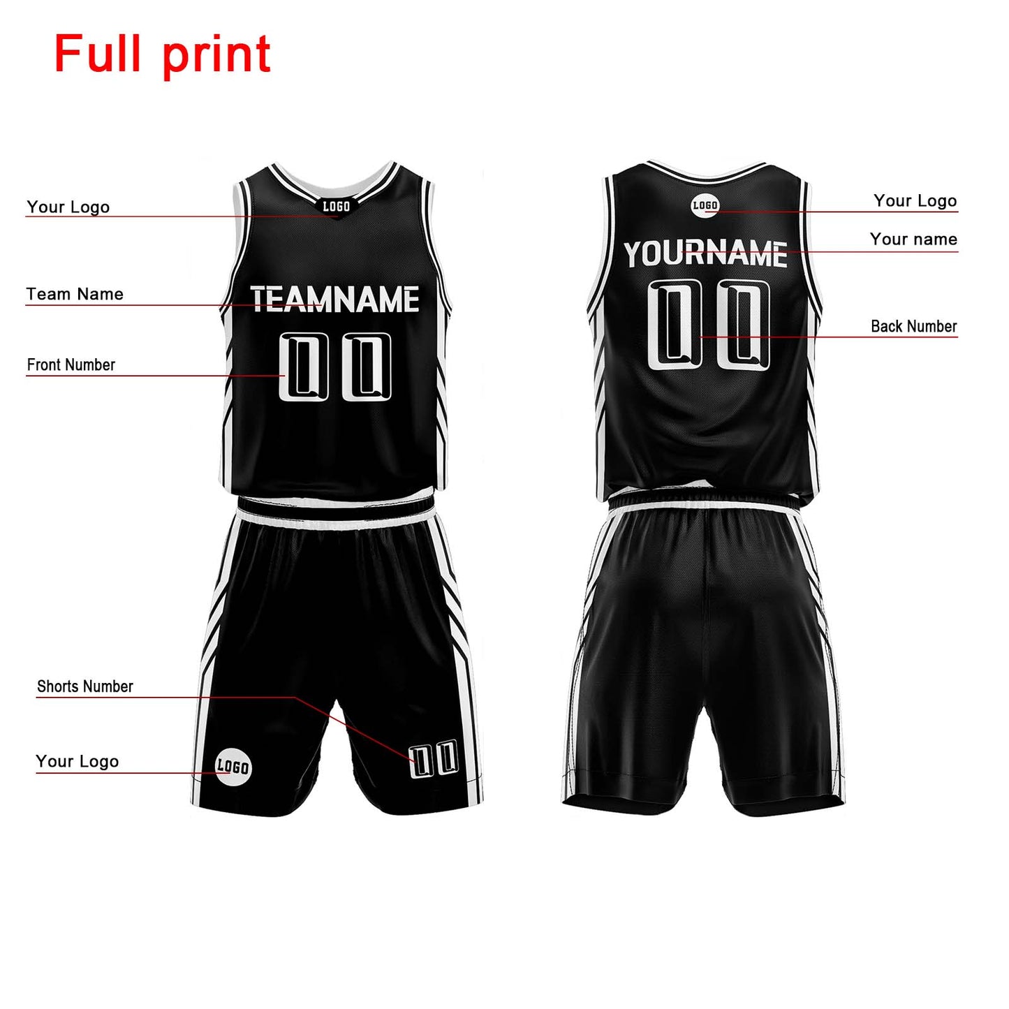 Custom Black Basketball Jersey Uniform Suit Printed Your Logo Name Number