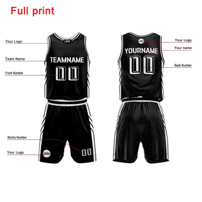 Custom Black Basketball Jersey Uniform Suit Printed Your Logo Name Number