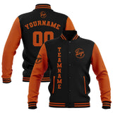 Custom Black Dark Orange Waterproof Varsity Jackets Personalized Stitched Name Number Logo to Letterman Jackets