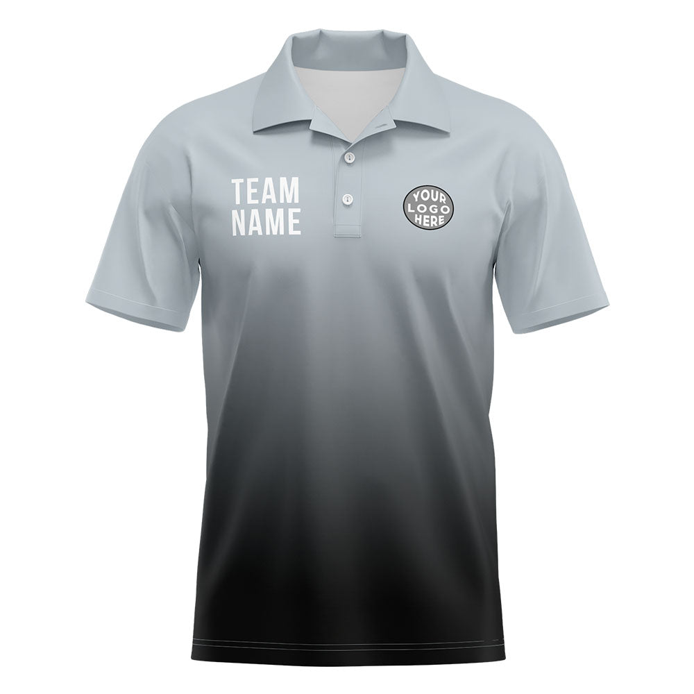 Custom Gray Black Football Gradient Polo Shirts  Add Your Unique Logo/Name/Number