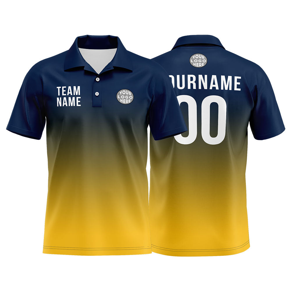 Custom Navy Yellow Football Gradient Polo Shirts  Add Your Unique Logo/Name/Number
